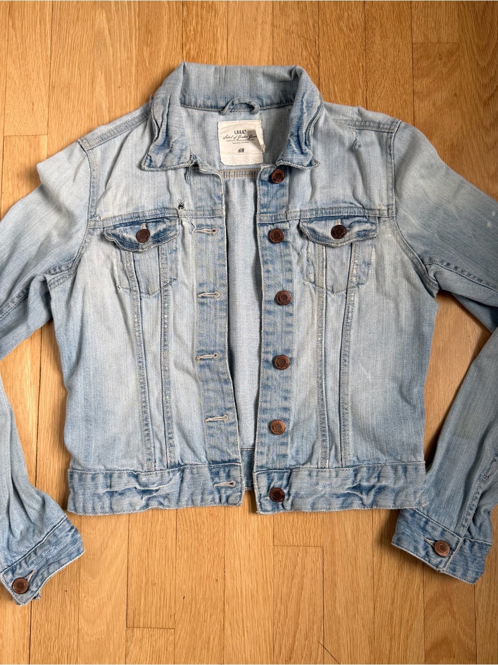 H&M Light Blue Denim Distressed Jean Jacket